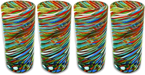 Miniatura 19 de Specialty - Vasos de tequila mexicanos, soplados a mano con color y textura únicos, juego de 4 piezas (borde azul)