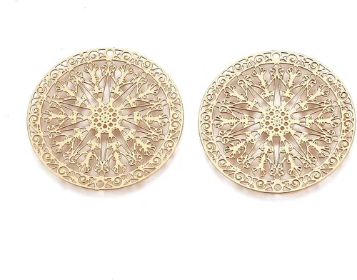 Miniatura 13 de Beadthoven - Colgantes de filigrana dorada clara, adornos de metal grabados, dijes de conector hueco para aretes, collares, accesorios para hacer