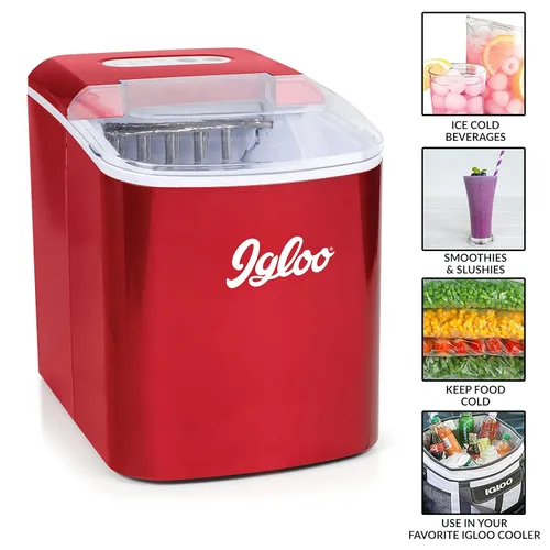 Miniatura 6 de Igloo, máquina para hacer hielo automática eléctrica de sobremesa de 26 libras - 9 cubos en 7 minutos, con cuchara y cesta Rojo