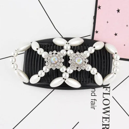 Miniatura 3 de 4 peines mágicos para el cabello, peines elásticos con cuentas de doble cara, clips para hacer moños, accesorios de peinado para mujeres y niñas