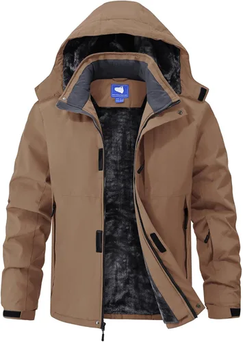Miniatura 10 de Chaquetas de esquí para hombre, impermeables, chaquetas de nieve con forro de vellón, aisladas, parka pesada con capucha
