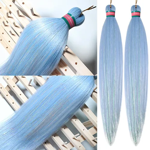 Miniatura 15 de Extensiones de cabello para trenzar verde+verde claro, preestiradas, 2 paquetes, con cabello plumoso pre-trenzado, extensiones de cabello