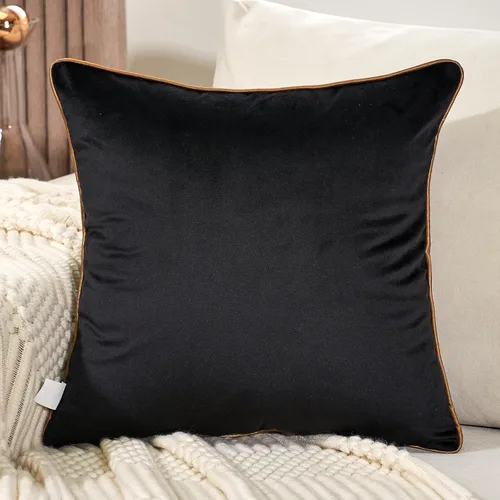 Miniatura 2 de Funda de cojín Aeckself, terciopelo geométrico negro, 18 x 18 pulgadas, bordado de cuadros dorados, funda de cojín cuadrada moderna y decorativa