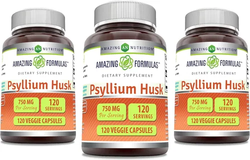 Miniatura 4 de Amazing Formulas Psyllium Husk 750mg 360 cápsulas vegetales Suplemento Sin OMG Sin gluten Fabricado en Estados Unidos Adecuado