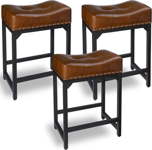 Miniatura 19 de Juego de 2 taburetes de bar de altura de mostrador para isla de cocina, taburetes de bar negros de 24 pulgadas, taburetes de bar sin espalda
