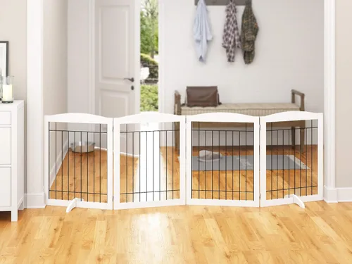 Miniatura 2 de PAWLAND Puerta extra ancha para perros para casa, puerta, escaleras, cercas para perros en interiores, puertas plegables independientes de madera