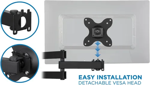 Miniatura 6 de Mount-It! Soporte de pared para TV pequeño, inclinación giratoria de movimiento completo, se adapta a televisores de 19 a 30 pulgadas de hasta 33