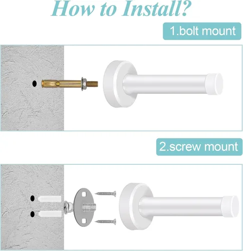 Miniatura 6 de Topes de puerta de 3.5 pulgadas, paquete de 2 topes de puerta blancos, montados en la pared, moderno protector de pared de acero inoxidable