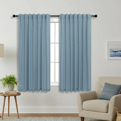 Miniatura 41 de KOUFALL Cortinas de lino azul marino de 84 pulgadas de largo, cortinas transparentes azul oscuro para sala de estar y dormitorio, medianoche