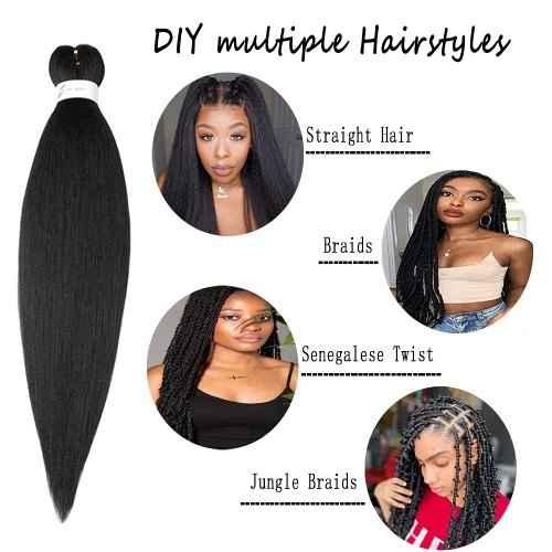 Miniatura 5 de Extensiones de cabello trenzado preestirado profesional de ganchillo de 32 pulgadas, 8 paquetes de cabello sintético Yaki trenzado de ganchillo