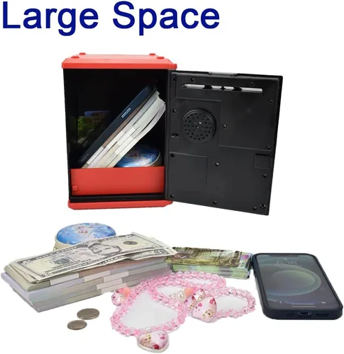Miniatura 6 de Banco seguro para niños, alcancía con contraseña y bloqueo de huellas dactilares, banco de dinero de voz, regalo genial y educativo para niños