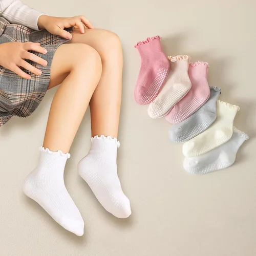 Miniatura 7 de 6 pares de calcetines con volantes para niñas, calcetines antideslizantes para bebés, bonitos y con volantes