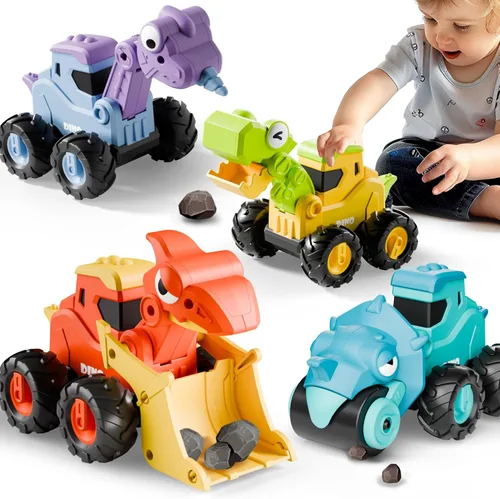 iPlay, iLearn Juguetes de Camión de Dinosaurio para Niños Pequeños, Autos de Carreras Dinos Press Go para Niños, Conjunto de Juego de Vehículos de
