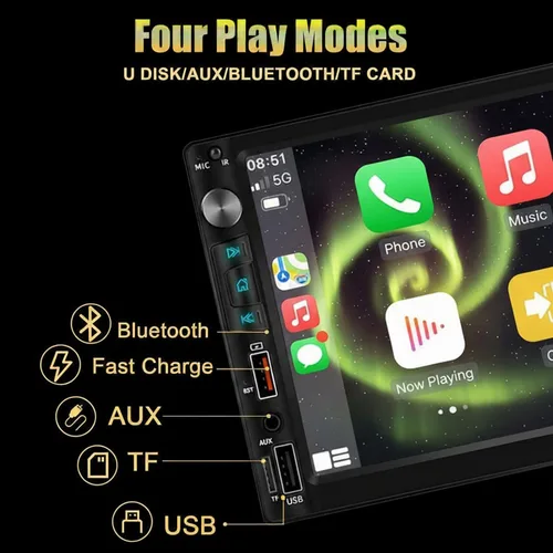 Miniatura 6 de Estéreo de coche doble DIN con pantalla táctil IPS HD de 7 pulgadas, compatible con Apple Carplay y Android Auto, cámara trasera gran angular