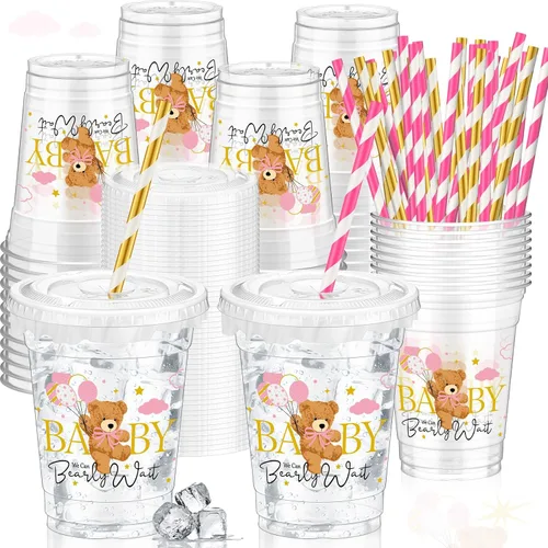 Miniatura 22 de FoldTier 50 piezas de tazas para noche de cine 12 oz Tazas de plástico desechables con pajitas y tapas, tazas transparentes para cine, tazas