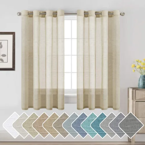 Miniatura 80 de H.VERSAILTEX Cortinas de 96 pulgadas de largo, cortinas de lino/cortinas transparentes de mezcla de lino natural/paneles/cortinas para sala