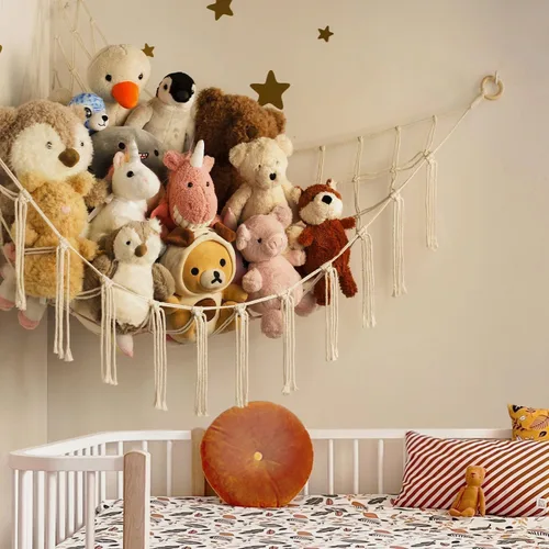 Miniatura 2 de Hamaca de animales de peluche, organizador colgante de esquina para almacenamiento de juguetes, red de almacenamiento de animales de peluche