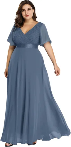 Miniatura 157 de Ever-Pretty Vestido formal para mujer, Navidad, Año Nuevo, cuello en V, gasa, talla grande, largo hasta el suelo, vestido de dama de honor