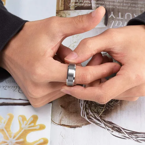Miniatura 4 de King Will - Anillo básico unisex de carburo de tungsteno con acabado mate y pulido, para boda o compromiso, borde biselado, colores plateado, negro
