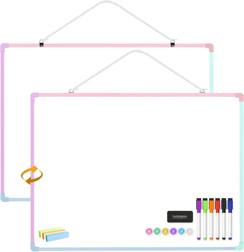 Miniatura 10 de Pizarra blanca pequeña para pared, mini pizarra de borrado en seco de 11 x 14 pulgadas con marco de plástico, bonita pizarra blanca colgante con 5