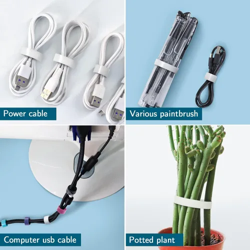 Miniatura 5 de 50 piezas de bridas de cable ajustables reutilizables, paño de microfibra utilizado para la gestión de cables de enlace de computadora (blanco)
