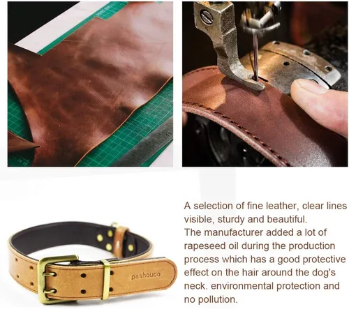 Miniatura 3 de Collar de cuero para perro, aleación de cuero genuino, anillos en D, collares para mascotas para perros medianos, grandes y pequeños, gatos