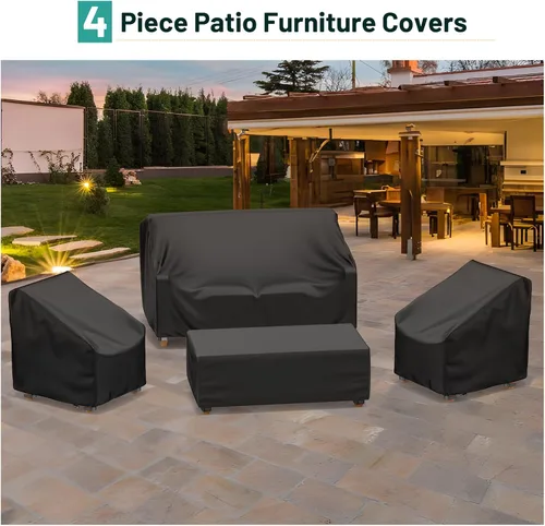 Miniatura 7 de Mrrihand Fundas para muebles de patio, 4 piezas, funda impermeable para muebles de exterior, incluye funda para sofá exterior, 2 fundas para sillas