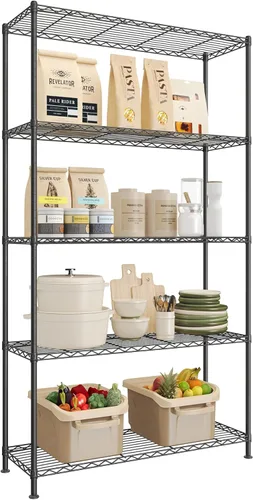 Miniatura 21 de SONGMICS Unidad de almacenamiento de 7 niveles, estantería de alambre, estante de metal de cocina con estantes ajustables, revestimientos de Negro