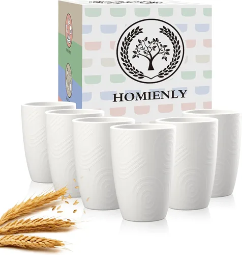 Miniatura 12 de Homienly Juego de vasos apilables con popote de trigo inastillable, vasos de cocina irrompibles para niños y adultos, reutilizables, aptos para 8
