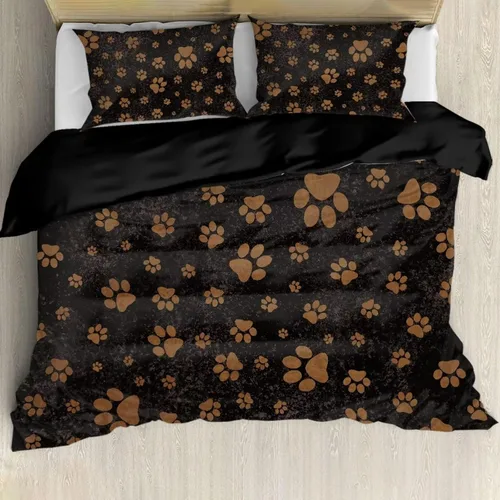 Miniatura 18 de Juego de funda de edredón con diseño de pata de perro, diseño de pata de cachorro, color beige, con 2 fundas de almohada
