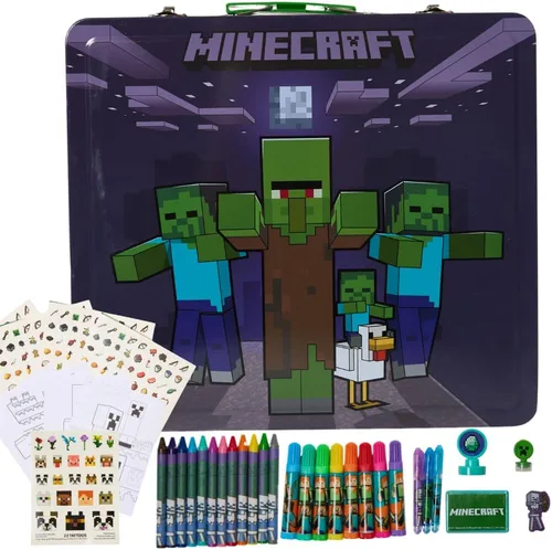 Miniatura 10 de Innovative Designs Minecraft - Juego de actividades de lujo para niños con lata de transporte, hojas para colorear, tatuajes, calcomanías