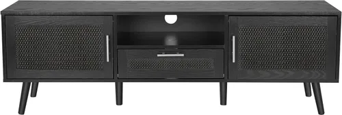 Miniatura 5 de Finnhomy Soporte de TV bohemio de 59 pulgadas para TV de hasta 70 pulgadas, consola de TV con 2 puertas decoradas de ratán hechas a mano, mesa de TV