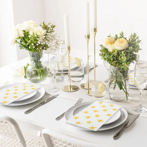 Miniatura 7 de Whaline 100 servilletas de papel desechables de abejorros de papel de abejorros de papel desechables de primavera y verano para cocina, baño, boda