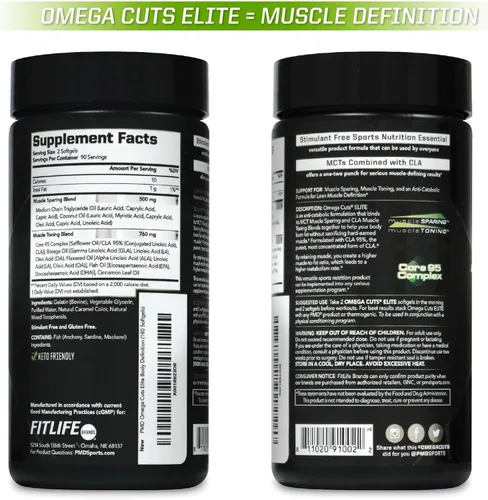 Miniatura 8 de PMD Sports Omega Cuts Elite - Fórmula de definición de pérdida de grasa muscular - Ácidos grasos Omega, MCT y CLA para definición muscular