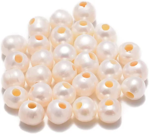 AD Beads Cuentas redondas sueltas de piedras preciosas naturales de 0.394 in, agujero grande, tamaño de 0.079 in, 30 unidades (perla blanca)