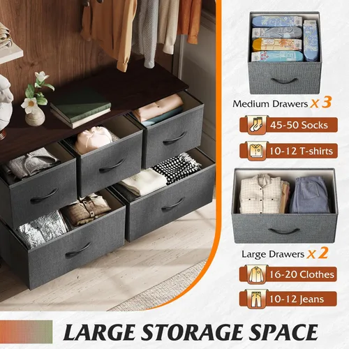 Miniatura 5 de WLIVE - Cómoda para dormitorio con 5 cajones, cómoda amplia de tela, torre de almacenamiento organizadora con cajones de tela para armario, sala