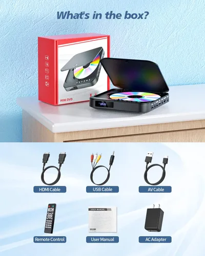 Miniatura 9 de Mini reproductor de DVD HDMI, DESOBRY 1080P HD pequeño y compacto para Smart TV con todas las regiones libres, reproductor de DVD y CD con salida