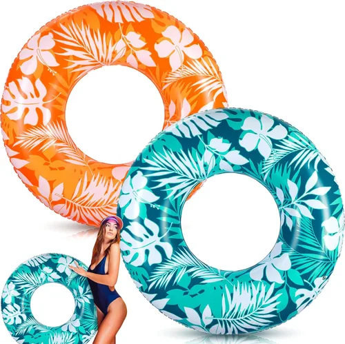 Miniatura 16 de 2 tubos de piscina para adultos de 42 pulgadas, flotadores inflables grandes de 42 pulgadas, hojas tropicales, flotadores inflables para piscina