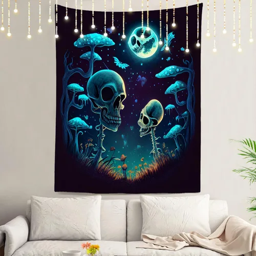 Miniatura 21 de Shrahala Tapiz de pared divertido de Halloween, castillos, calabazas, murciélagos, bosques, niebla, para colgar en la pared, tapiz grande de fibra