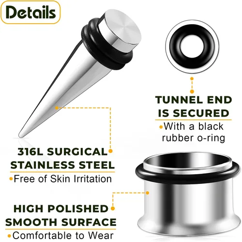 Miniatura 4 de 2 pares de dilatadores de acero quirúrgico 316L para túnel de una sola llamarada, piercing, joyería de estiramiento de oído, tapones para lóbulos