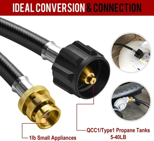 Miniatura 4 de Adaptador de Manguera de Propano GasXpert de 1 Libra a 20 Libras, Manguera de Tanque de Propano de 4 Pies Compatible con Barbacoa