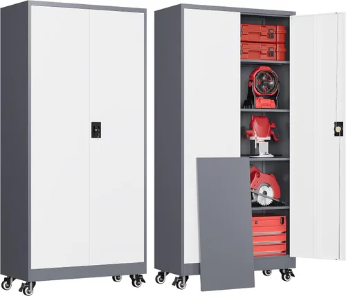 Miniatura 52 de Armario de garaje de metal de 36 pulgadas de alto, gabinetes de almacenamiento de 2 puertas, caninete de herramientas de acero utilitario, caninetes