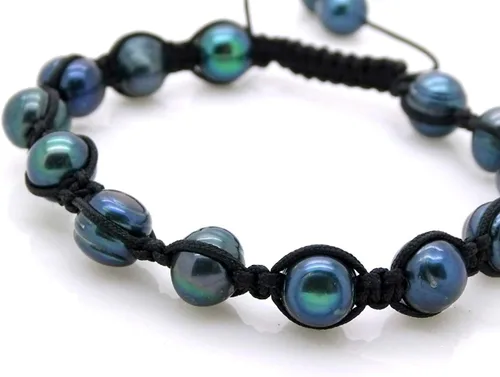 Miniatura 2 de Pulsera ajustable de perlas de pavo real negro para hombres y mujeres, regalo único