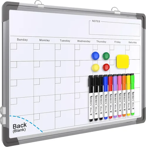 Miniatura 8 de Pizarra blanca de calendario mensual para pared, 24 x 18 pulgadas, pizarra de borrado en seco con tablero de corcho, pizarra blanca magnética, Blanco
