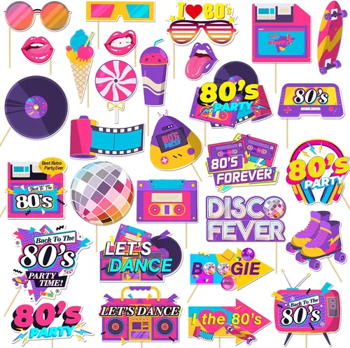 Accesorios para cabina de fotos de los años 80, 30 piezas de accesorios retro de los años 80 para niños, niñas y adultos, suministros de decoración