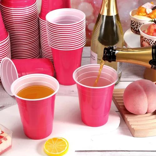 Miniatura 5 de Lounsweer 100 vasos desechables de graduación de 16 onzas para fiesta, vasos de plástico resistentes para agua potable, para cumpleaños, baby Rosa