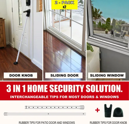 Miniatura 2 de SECURITYMAN - Barra de seguridad de puerta 2 en 1 y barra de seguridad para puerta corrediza de patio (2 unidades) a través de tapas intercambiables