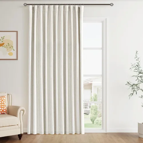 Miniatura 38 de Joywell 2 cortinas opacas 100%, lino, beige natural, trabillas traseras/cinta con ganchos, aislantes, de dormitorio, comedor, sala, puerta corrediza