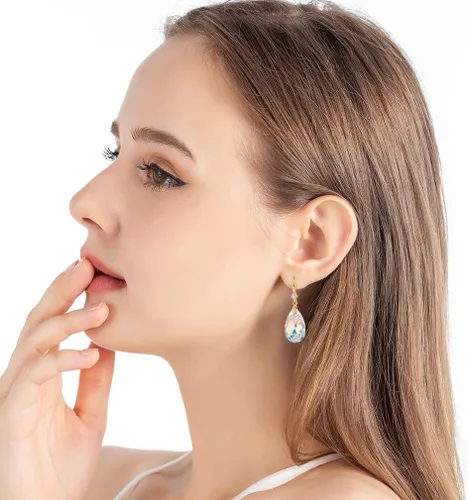 Miniatura 2 de Aretes colgantes de lágrima de cristal austriaco para mujer, chapados en oro de 14 quilates, hipoalergénicos, regalos de joyería para mujeres