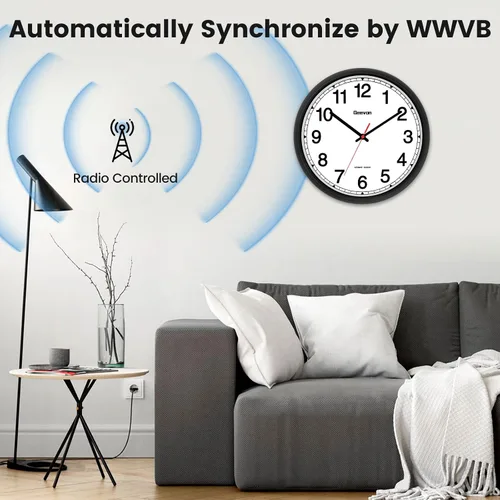 Miniatura 5 de Geevon Reloj de pared atómico de 16 pulgadas, reloj analógico autoajustable con sincronización automática de tiempo, funciona
